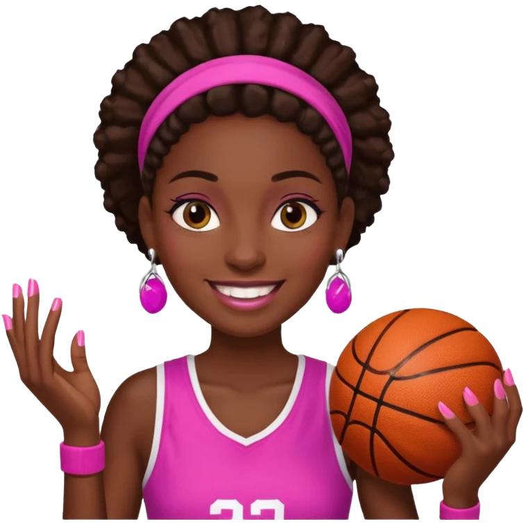 Zesty basketball player with pink nails and earrings emoji