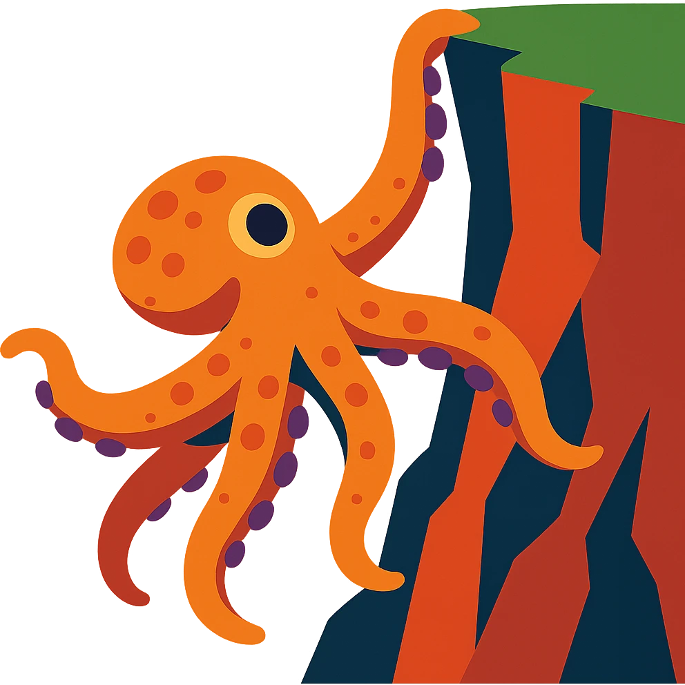 whimsical octopus reaching up a cliff emoji