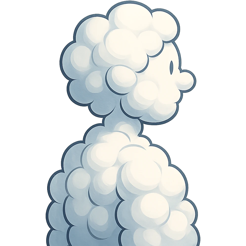 person fully made of voluminous cartoon clouds, shoulder view, looking straight emoji