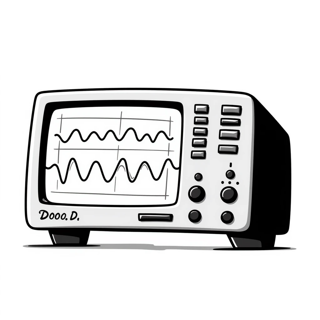 A hand-drawn oscilloscope with signal wave patterns on the screen emoji
