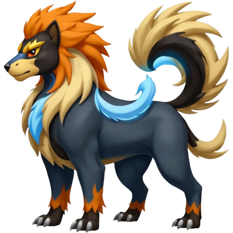 Entei-Houndoom-Manectric-Luxray-Fakémon-fusion-animal-creature, full body  emoji