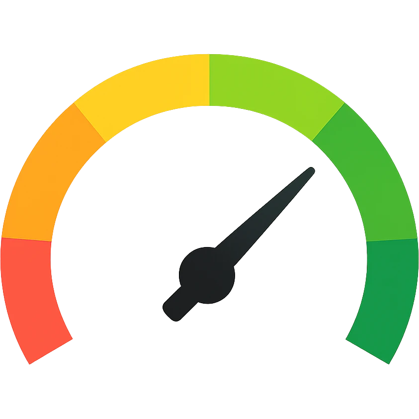 Speedometer emoji with no numbers and a rainbow arc emoji