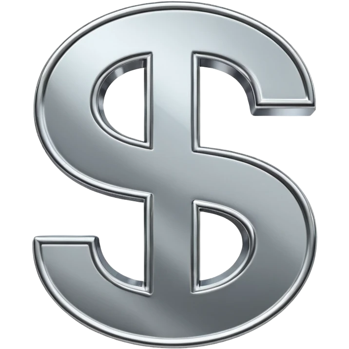 A double dollar sign emoji made of polished silver chrome, smooth metallic surface, glossy reflections, luxury swag vibe, minimal iOS emoji style, centered on white background emoji