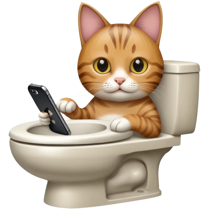 Cat on phone while pooping on toilet emoji
