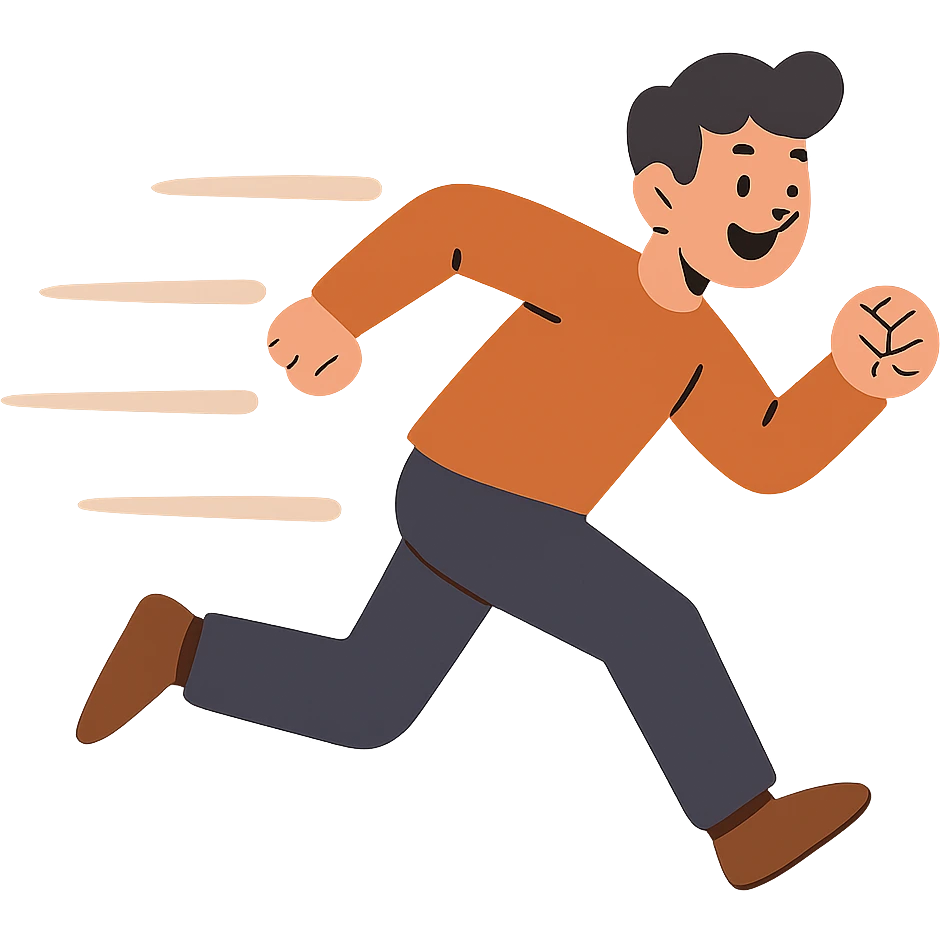 flat toon style person dashing with cartoon speed lines emoji