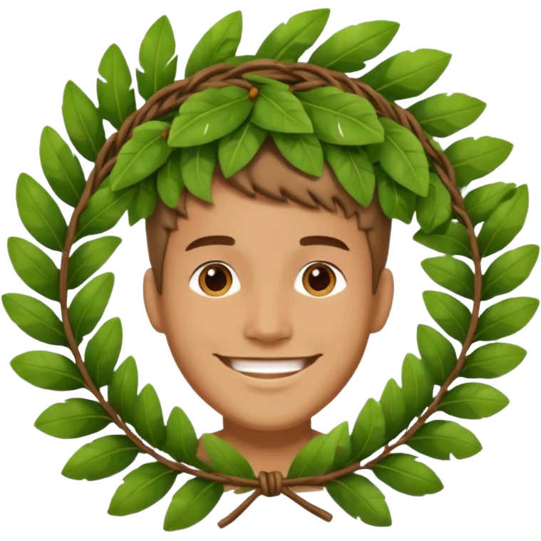 a man wearing a large leaf wreath emoji