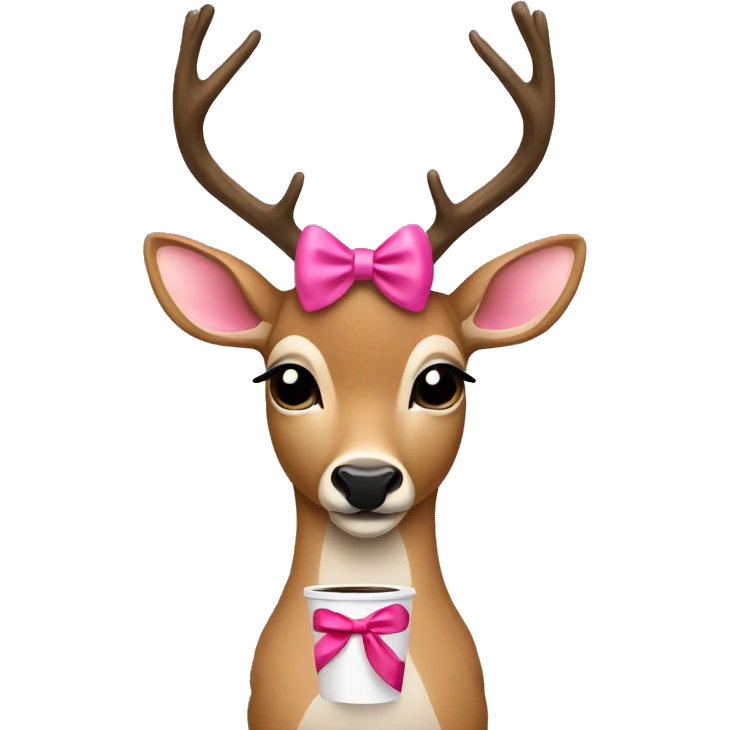 Deer with a pink bow and a coffe emoji