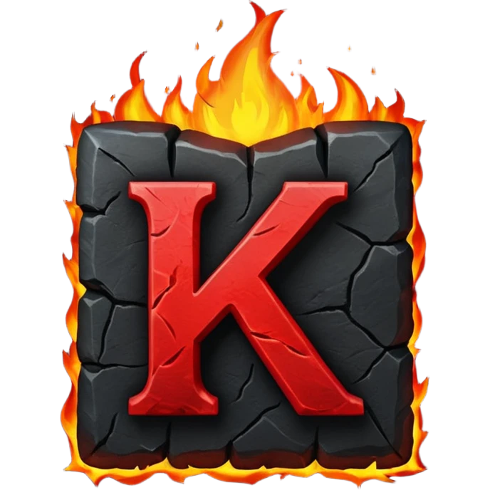 burning coal square with letter K chiseled on it emoji