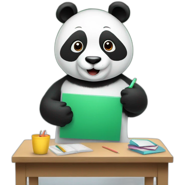 a panda teaching in a classroom with a chalkboard emoji