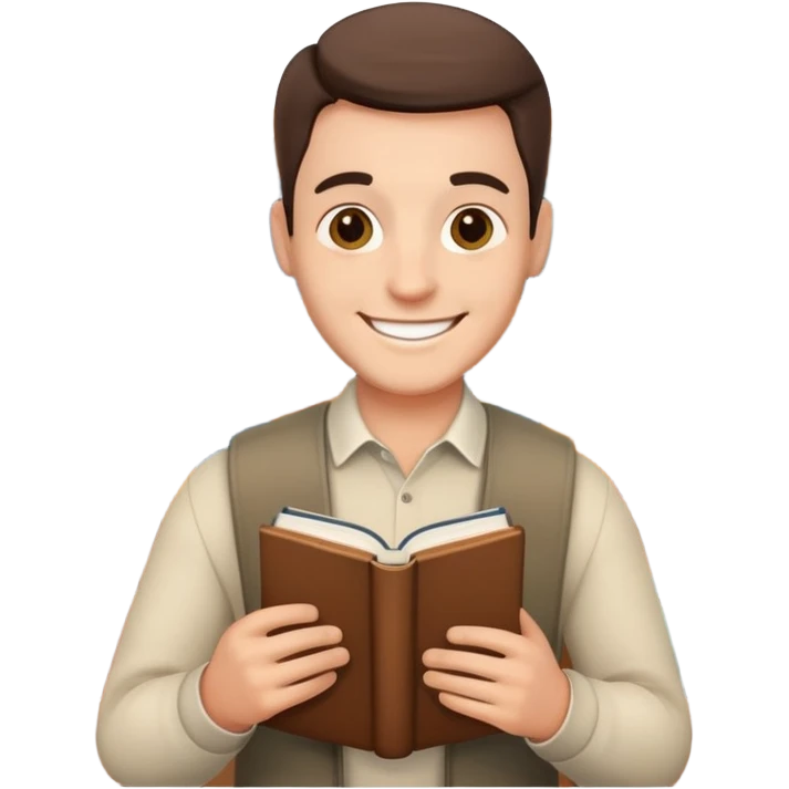 smiling man with book indoors emoji