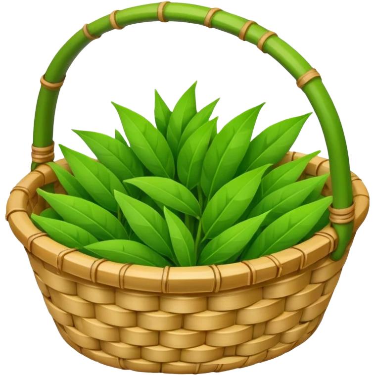 bamboo basket, green tea leaves emoji