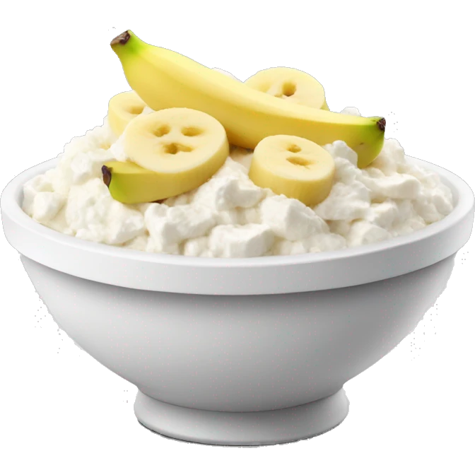 Cottage cheese in a bowl with banana slices as a topping emoji