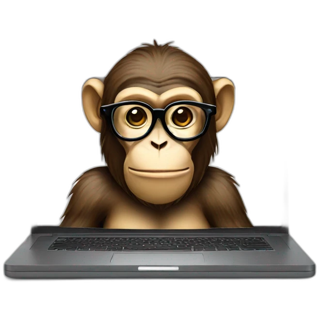 monkey with glasses and beard showing laptop emoji