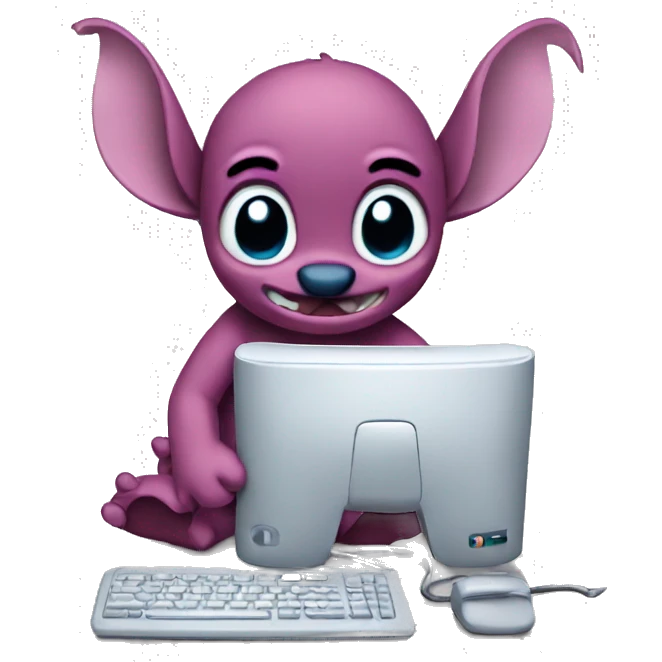 Stitch working on a computer emoji