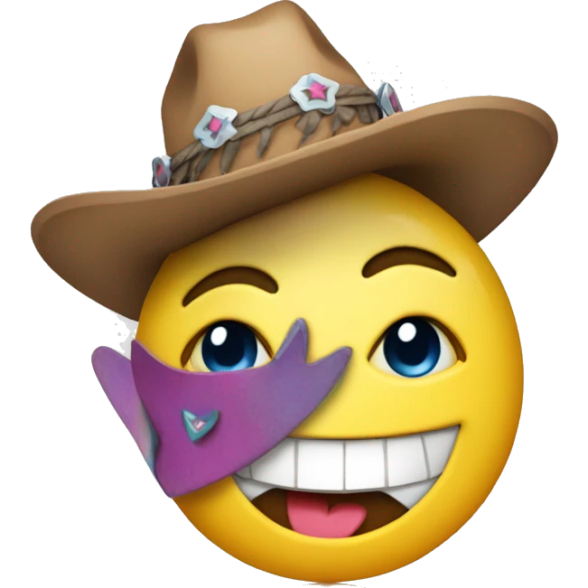 A smiley face dressed like a cowgirl going at a disco emoji