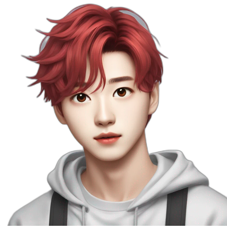 Stray Kids Hyunjin red medium-long hair  emoji