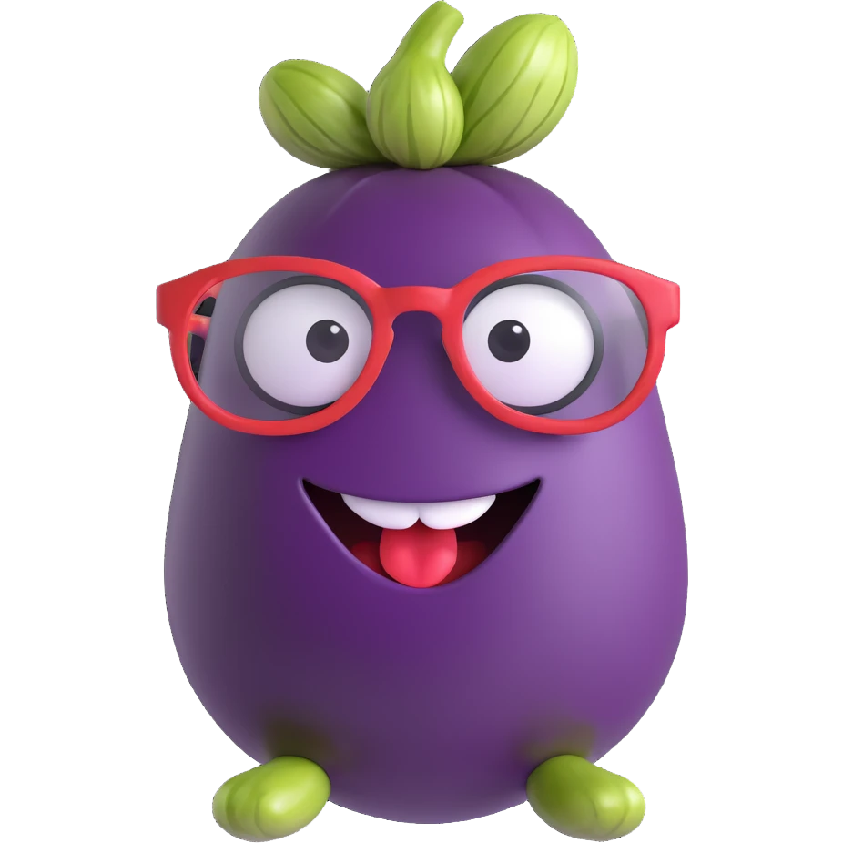 eggplant with nerdy glasses and goofy teeth emoji