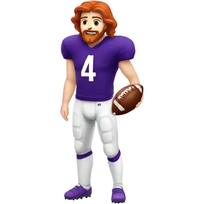 Redhead jesus playing American football wearing purple number 14 emoji