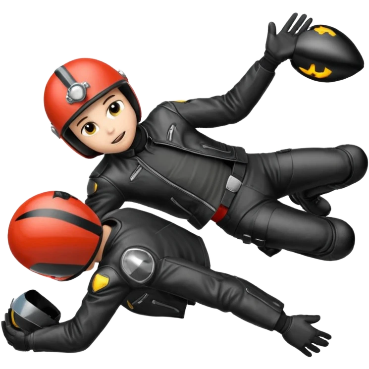 a motorcyclist lying on the ground who has just fallen emoji