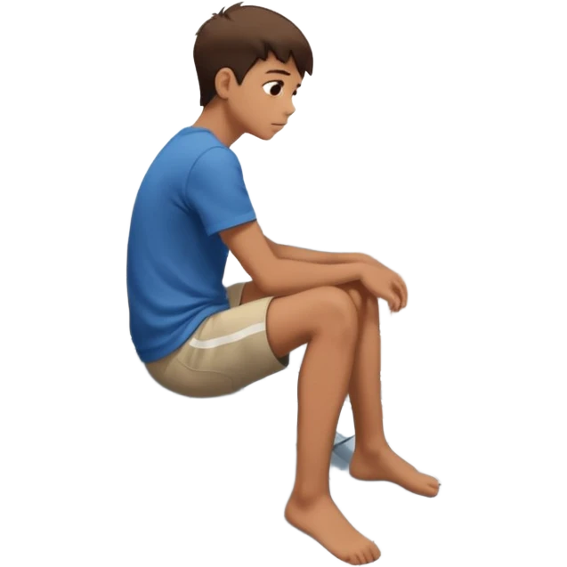 Ragazzo seduto su un tetto di un palazzo, con le gambe a penzoloni sul vuoto in 2d qundi di profilo emoji