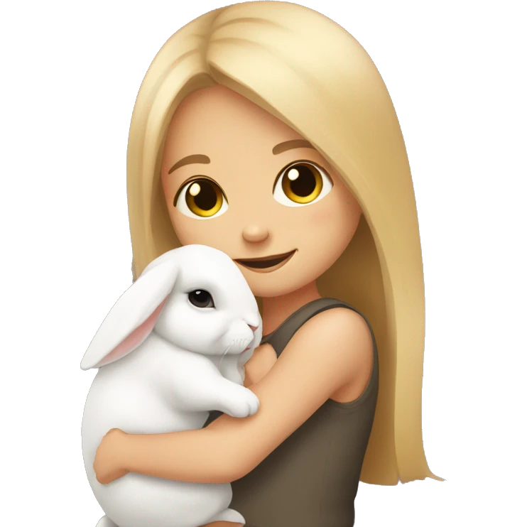Girl hugging a mini lop bunny emoji