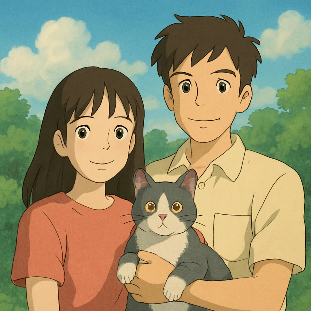 couple with pet posing for photo emoji