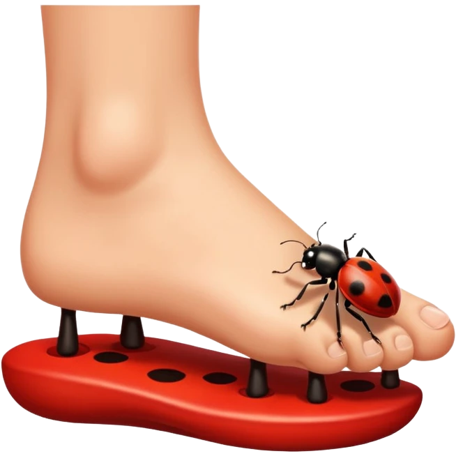 showing a cartoon human foot stepping on a small bug (like a ladybug), slightly squished but cartoonish, no violence, playful Apple emoji style emoji