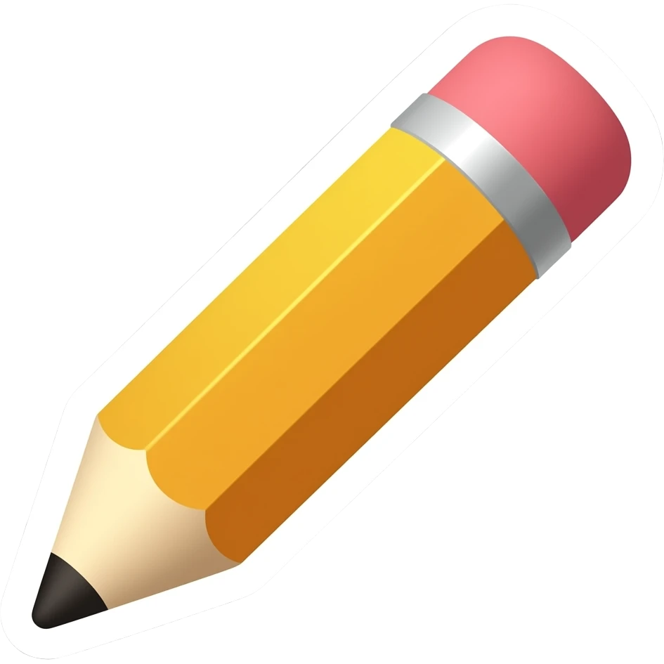 Simple and minimalistic sticker of a pencil, white outline, smooth gradients or solid colours emoji