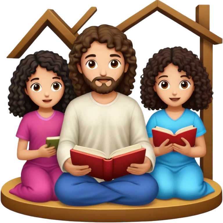 Devotional Christ with 2 girls black curly in house reading emoji