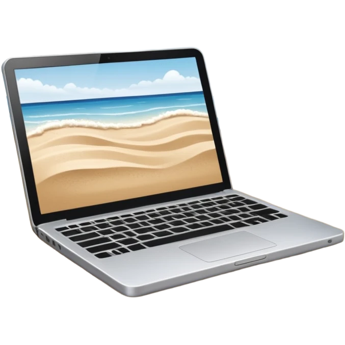  An open laptop in the foreground on the beach. emoji