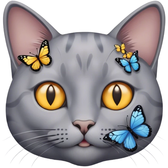 grey cat's face surrounded by butterflies emoji