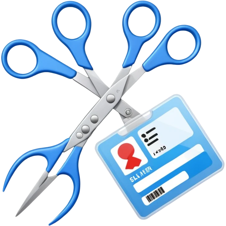 Floating Scissors cutting an ID card in 2 parts .hyper realistic emoji