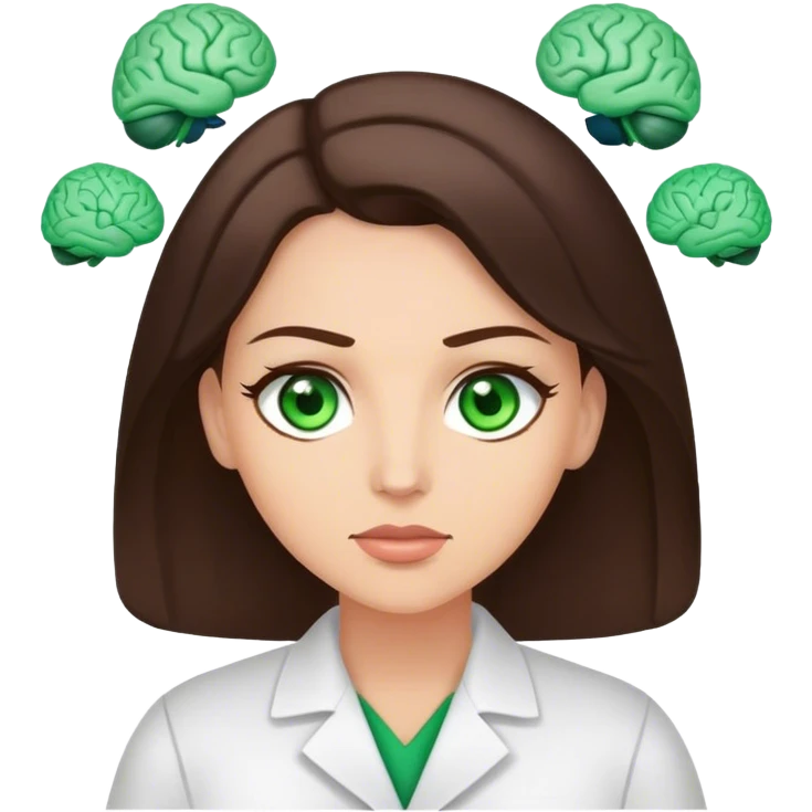 brunette counselor with green eyes discussing brain topic emoji