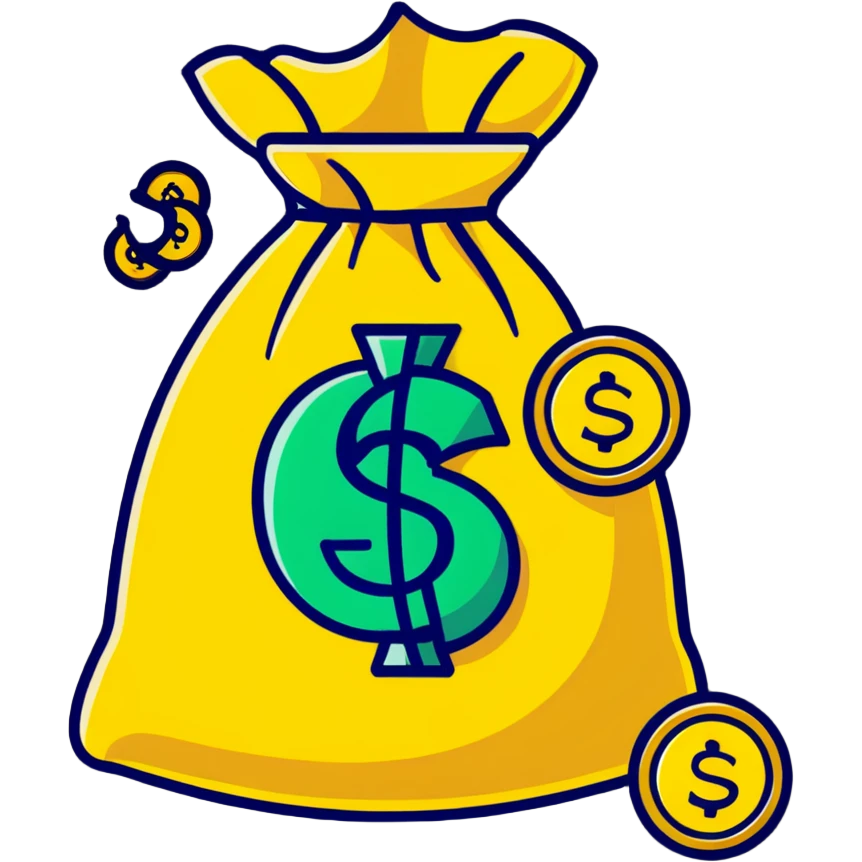 cartoonish sticker of a money bag with gold coins emoji