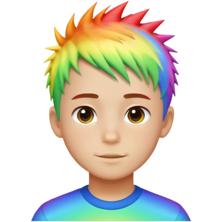 Boy with rainbow streaks — short spiky hair glowing under light. emoji