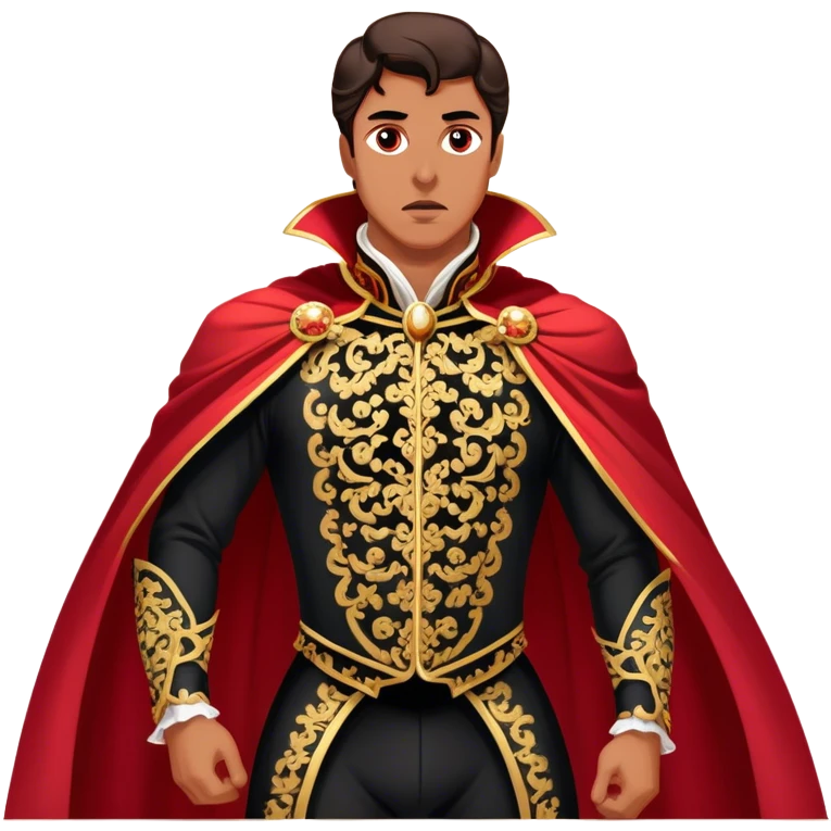 Spanish Matador – Cinematic Realistic Spanish Matador, portrayed in an ornate traje de luces with a flowing red cape, standing poised in a classic bullring with swirling dust and dramatic light, his intense expression and elegant stance capturing both bravery and artistry. emoji