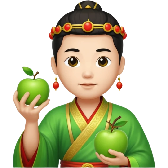 chinese god with an apple, green emoji