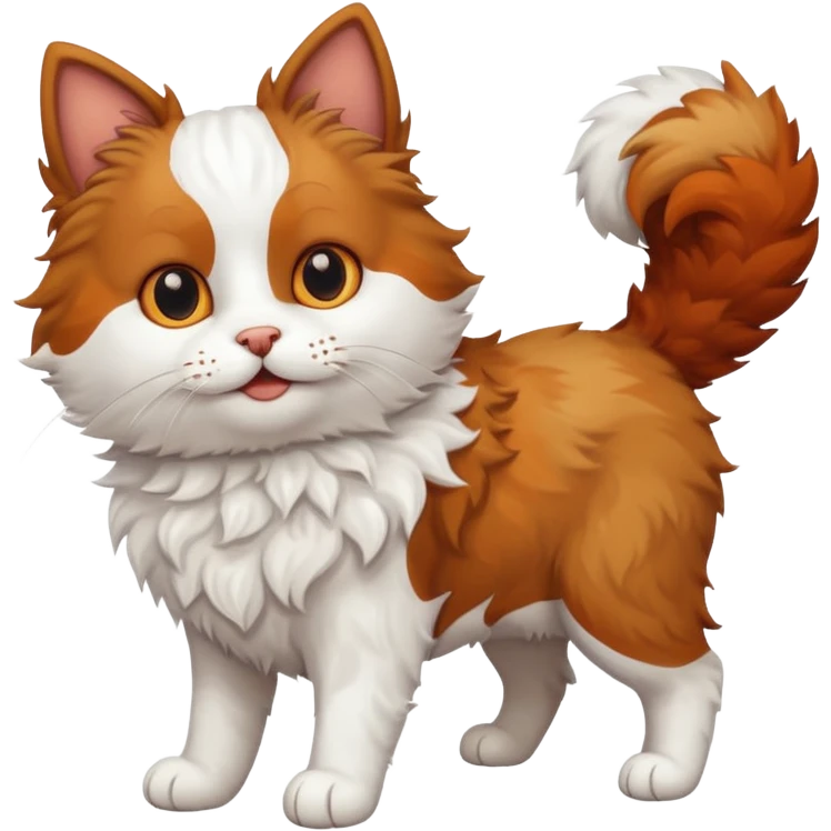 White Cat With Brown Orange and White and beige curly dog emoji