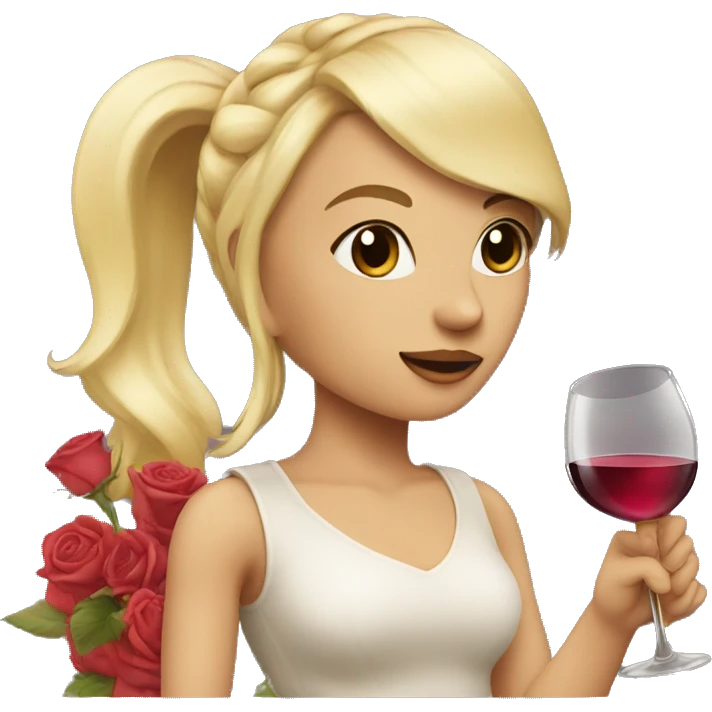 Blond girl with high ponytail and bangs holding a rose wine  emoji