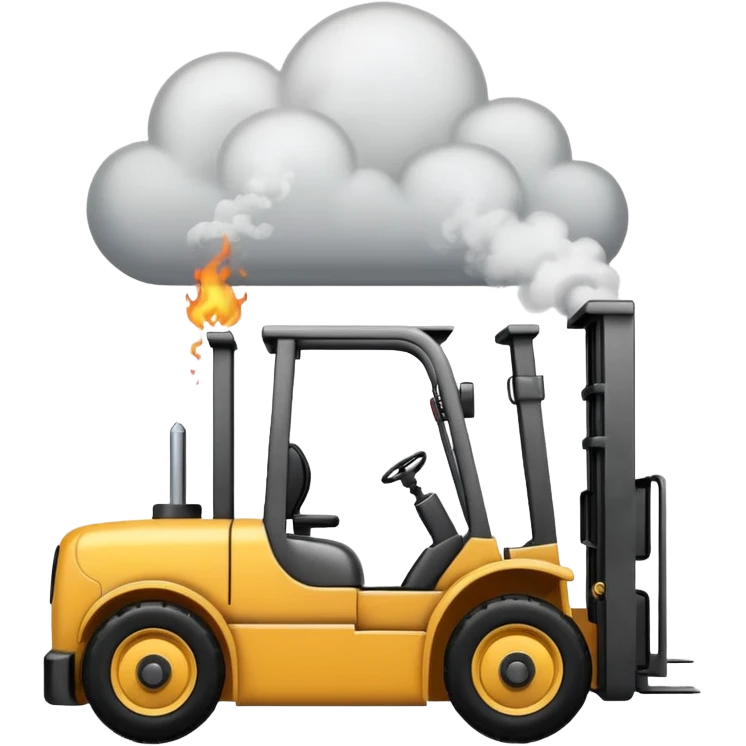 broken forklift with clouds of smoke around emoji