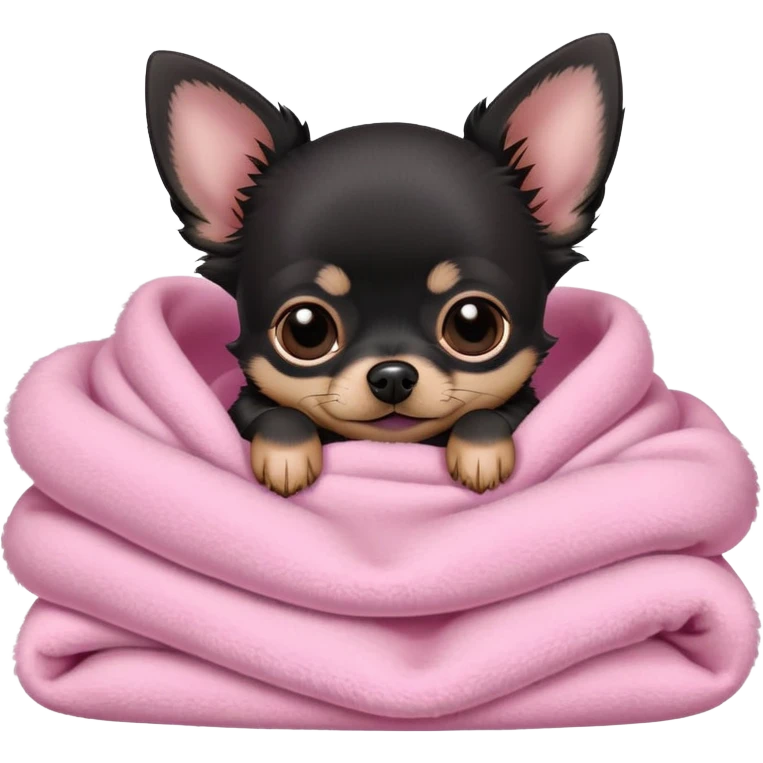 black chihuahua sleeping in pink blanket  emoji