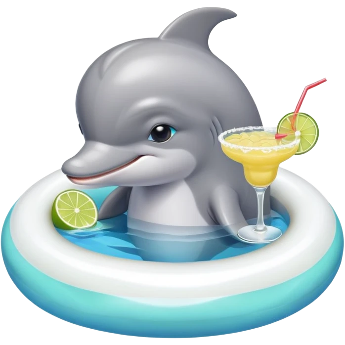 Dolphin in pool ring drinking margarita emoji