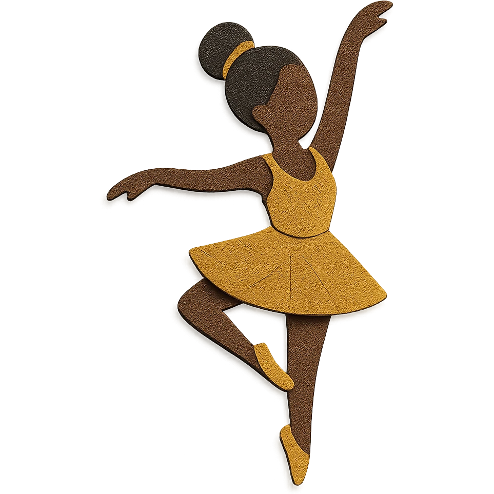 paper craft style dark-skinned ballerina wearing golden outfit emoji