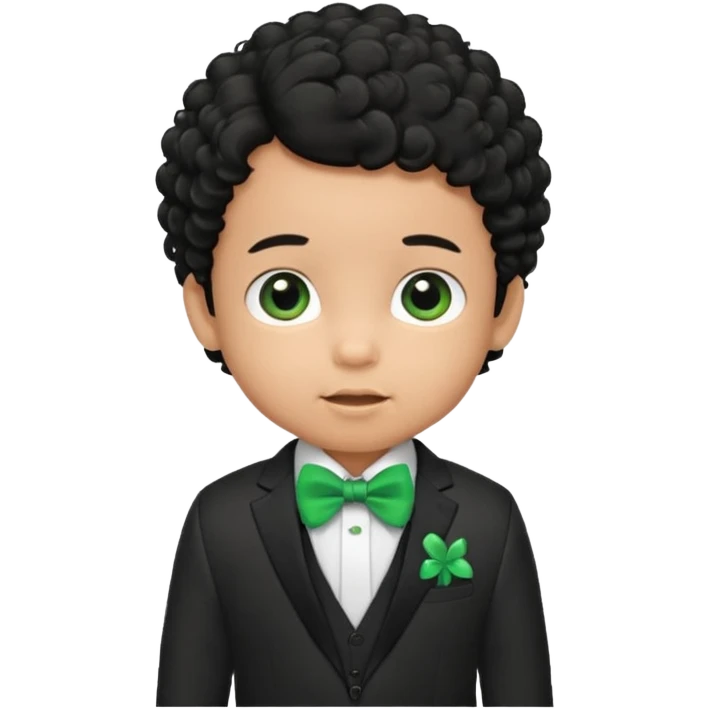 baby boy curly black hair in suit, with green bow emoji