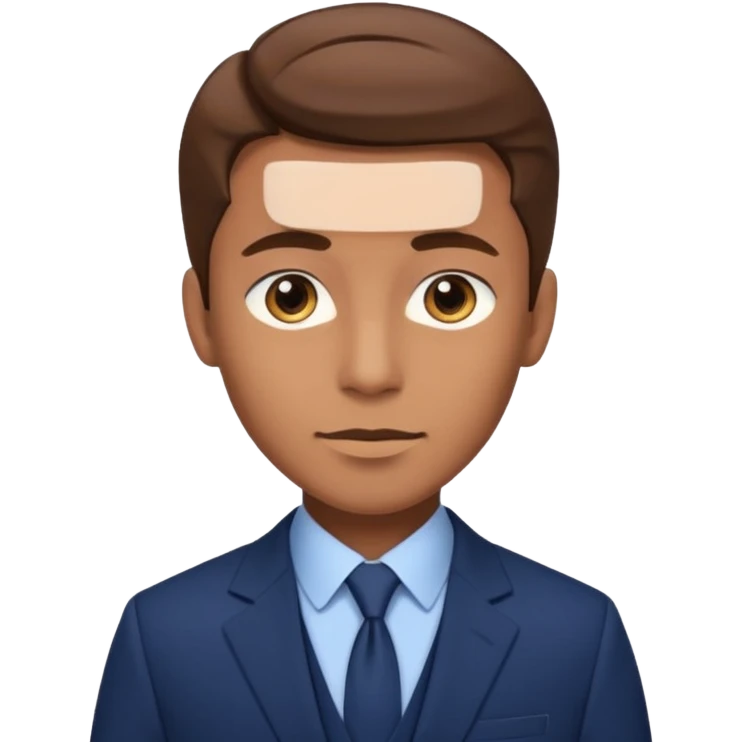 young man with brown hair in a blue navy suit with light brown skin, elongated face, defined emoji