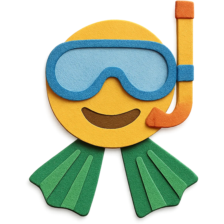 snorkel and flippers with layered paper effect on a white background in paper-craft style emoji