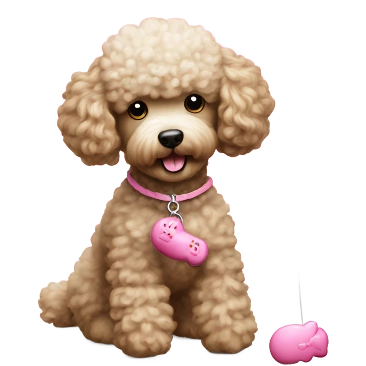 Poodle playing with a hello kitty toy on a string emoji