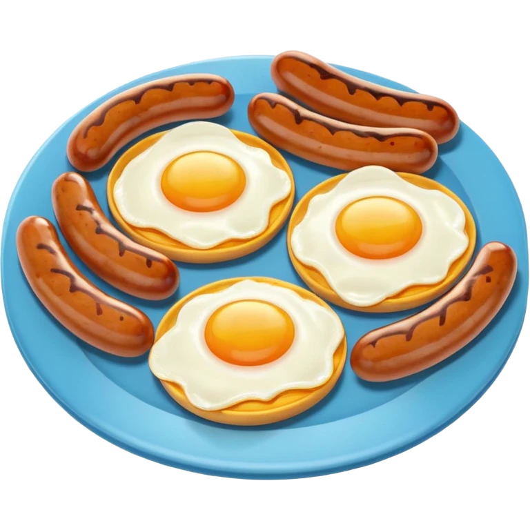 sausage and eggs object icon, fried eggs with sunny yolks, grilled sausages, warm breakfast vibe, delicious food presentation, 3D cartoon style, mobile game icon style, centered, clean background, no text, no watermark
 emoji
