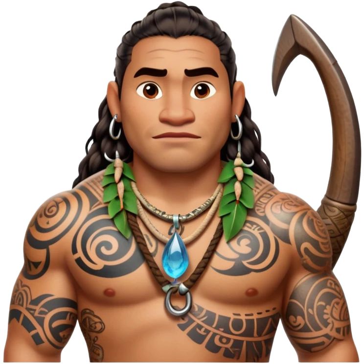 Maui character from Moana with tattoos and large fishhook emoji