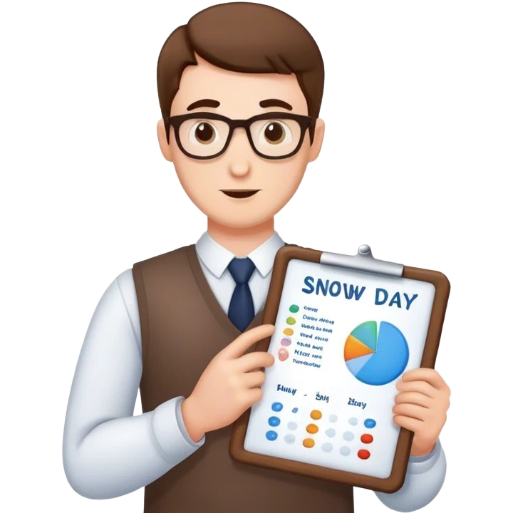 male teacher holding a chart predicting a snow day emoji